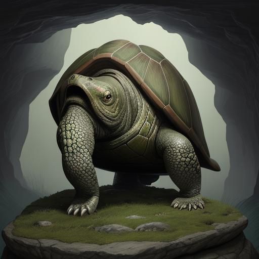 Turtle Man in Misty Cave, Manga Style Portrait