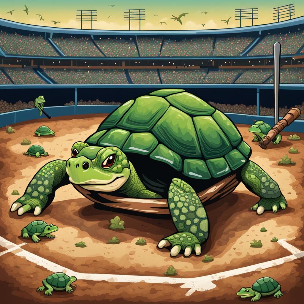 Turtle at Bat in Reptile-Filled Baseball Game