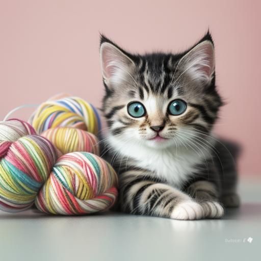 Kitten Plays with Yarn: Macro Photography, Soft Focus