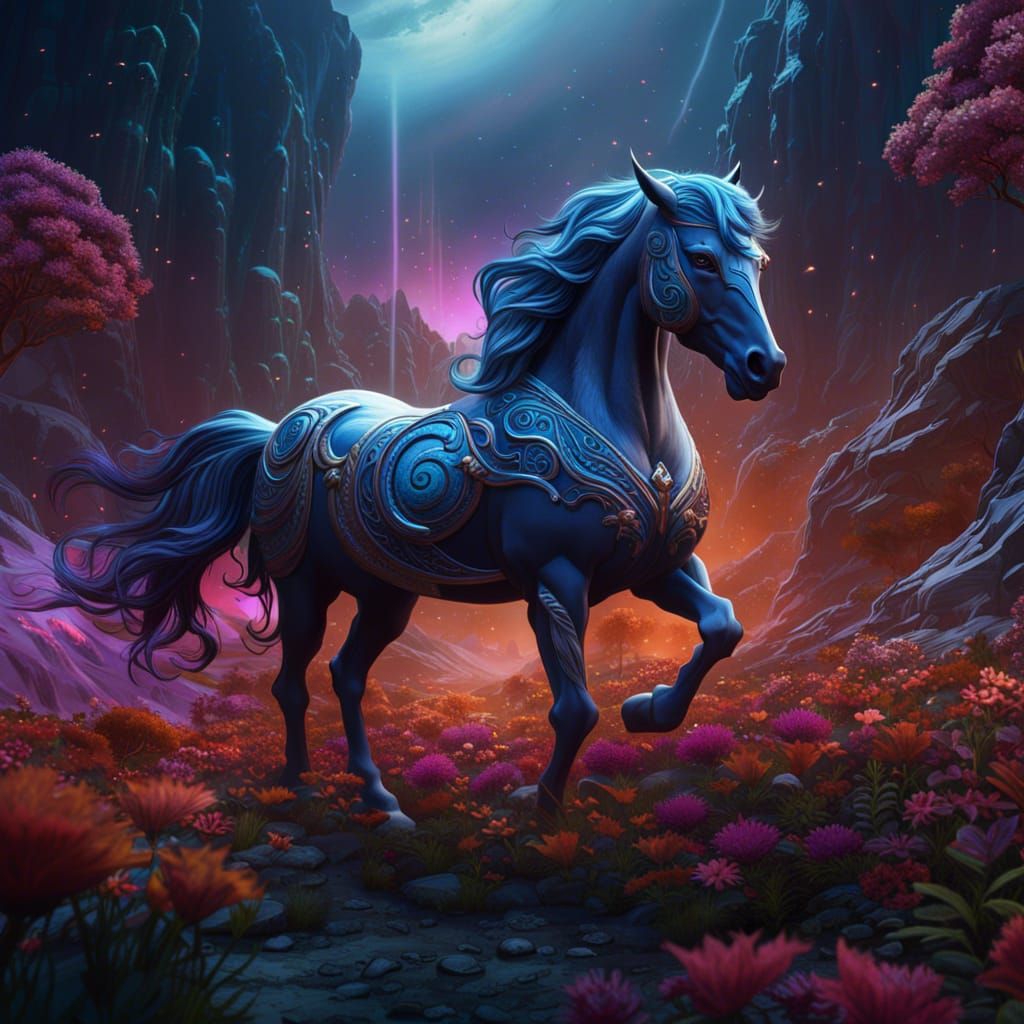 Cosmic Horse Fantasy Concept Art in Deep Color