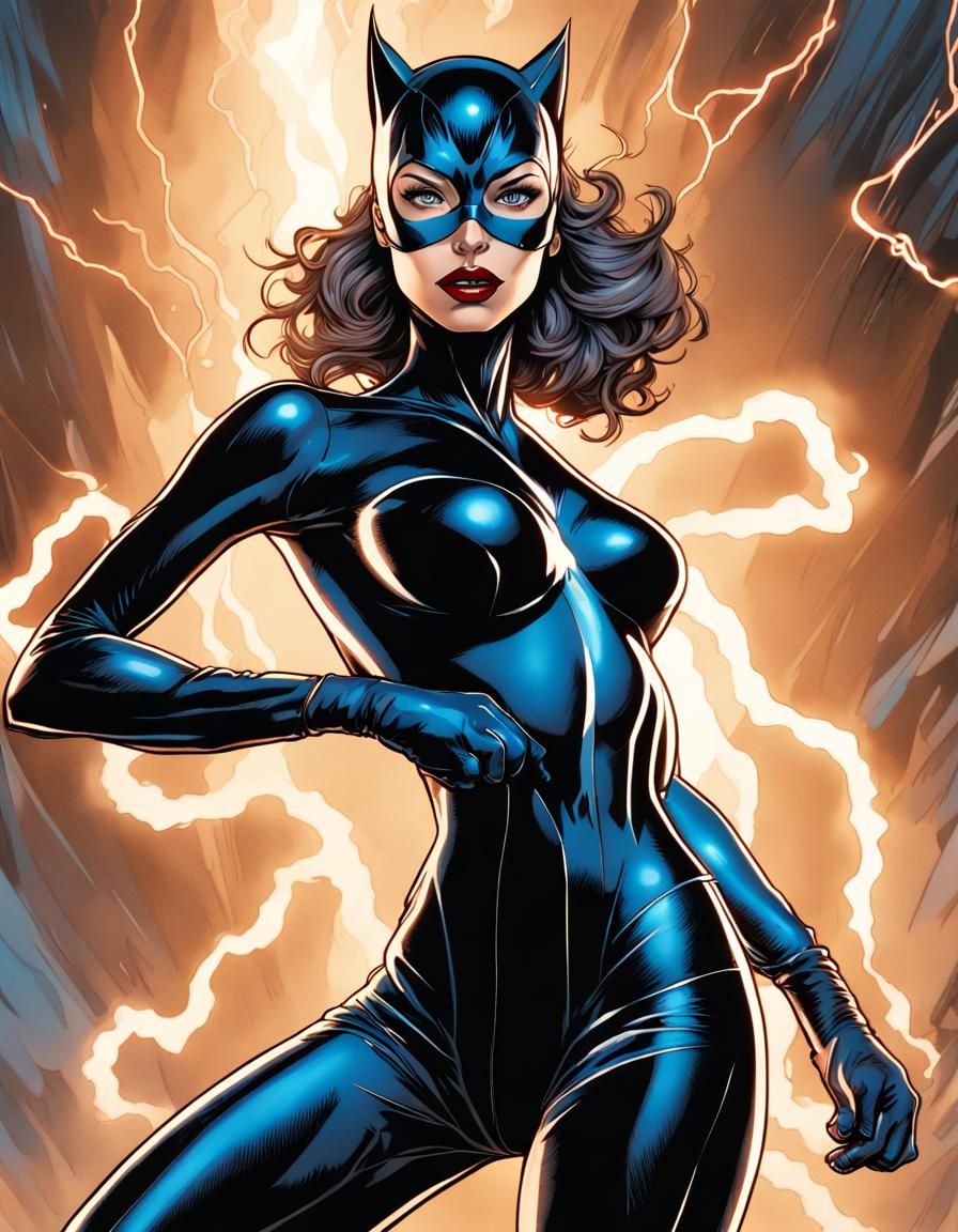 Catwoman in Thunderstorm: DC Comics Illustration