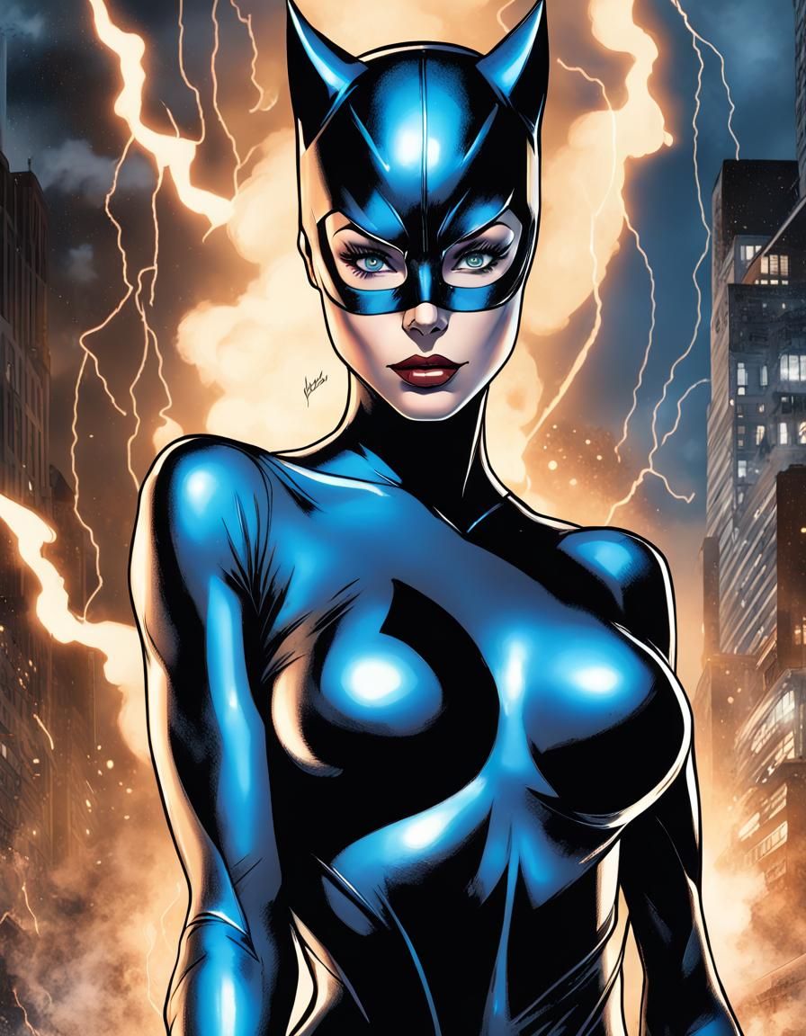 Catwoman in Thunderstorm: DC Comics Illustration
