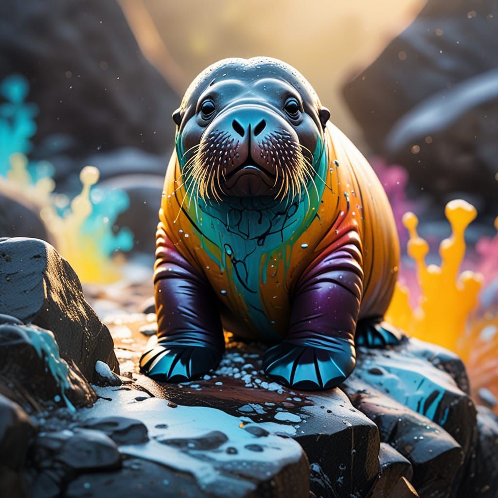 Vibrant Graffiti Art: Baby Walrus at the North Pole