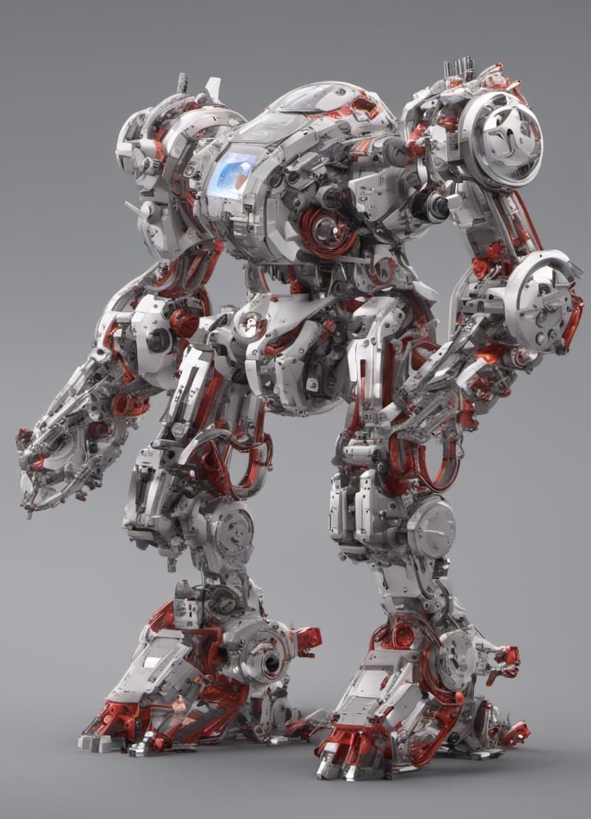 Red Metal Mecha Robot in Ultra-Tech Armor