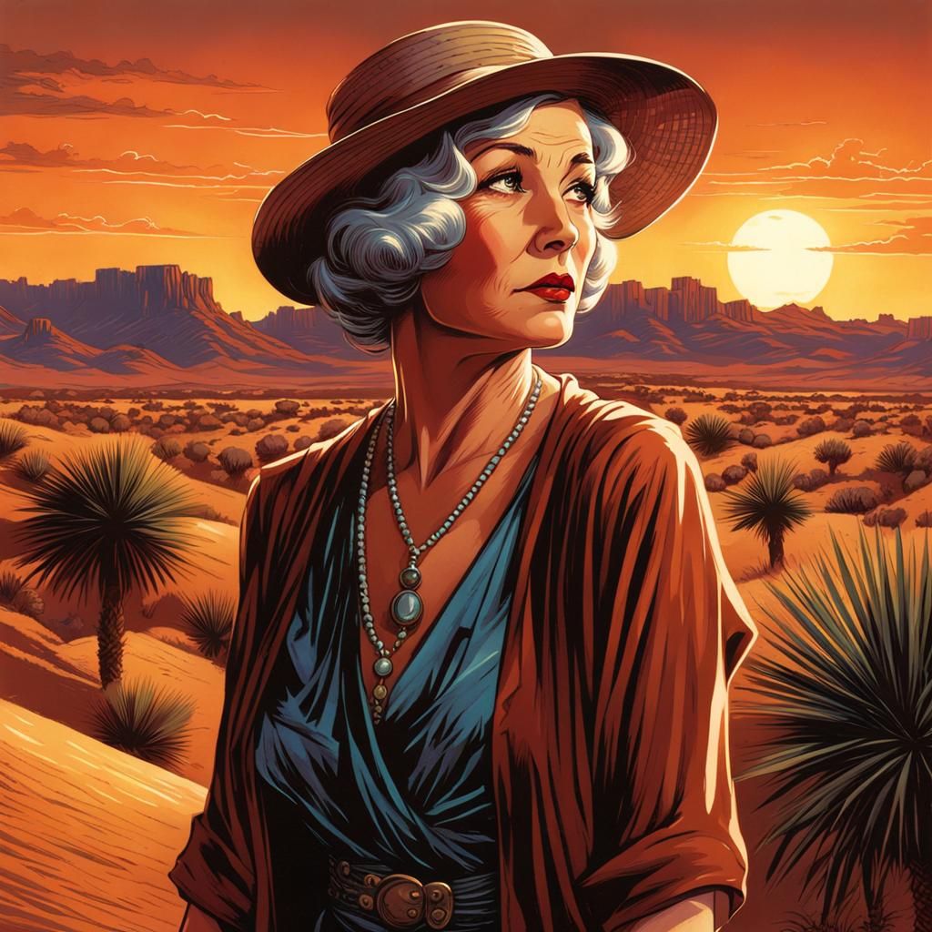 Vintage Desert Night Postcard in Comic Art Style