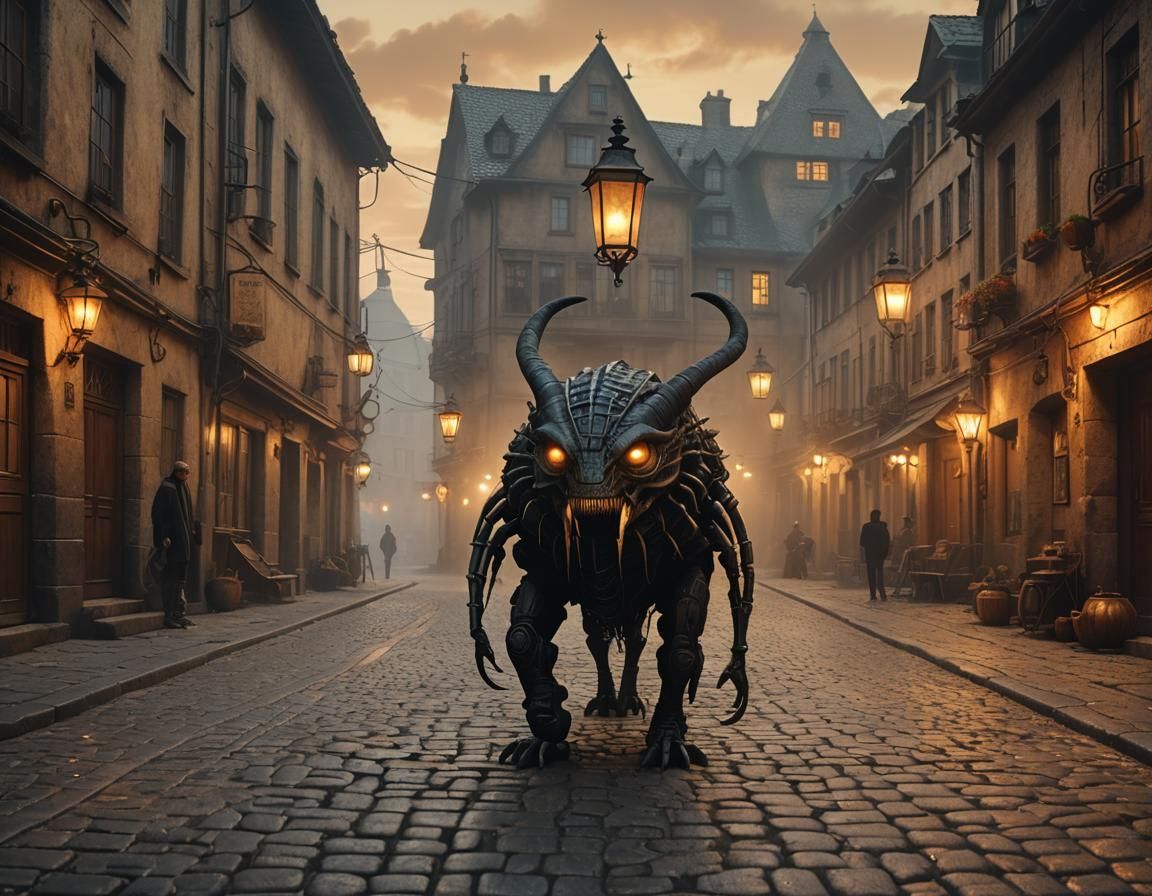 Mysterious Creature Illuminates a Golden Hour Czech Townscap...