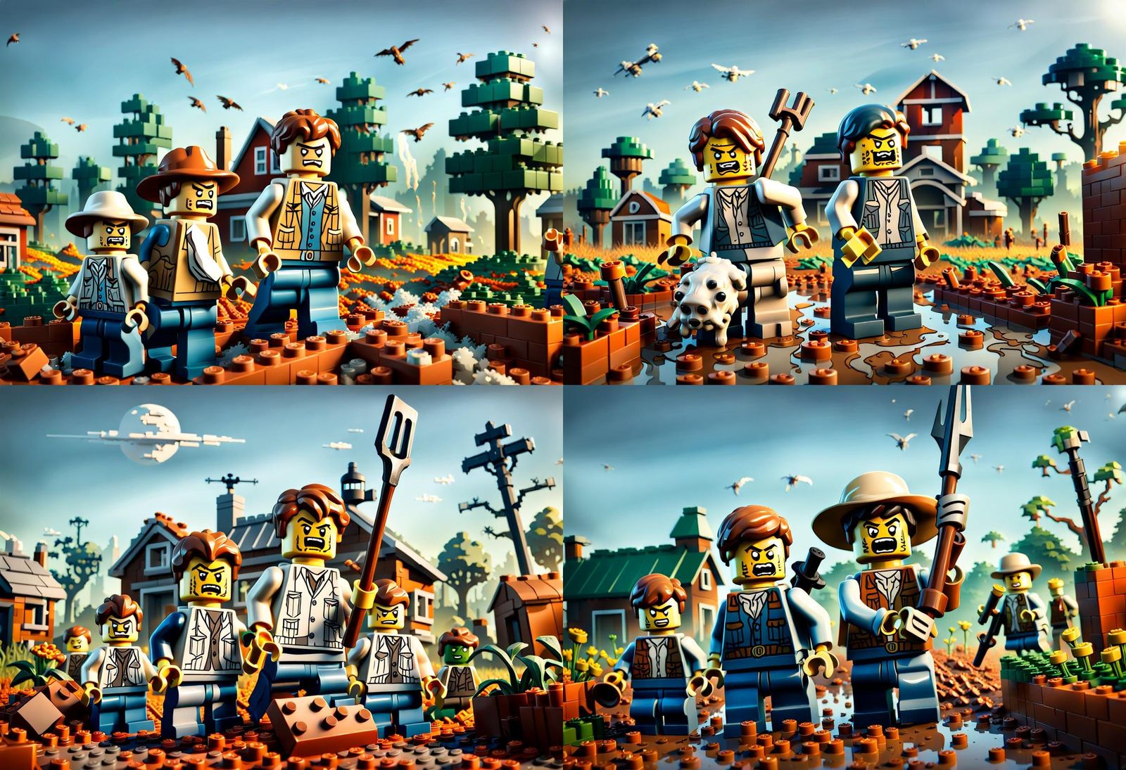 Lego Farmer Boys Fight Zombie Invasion