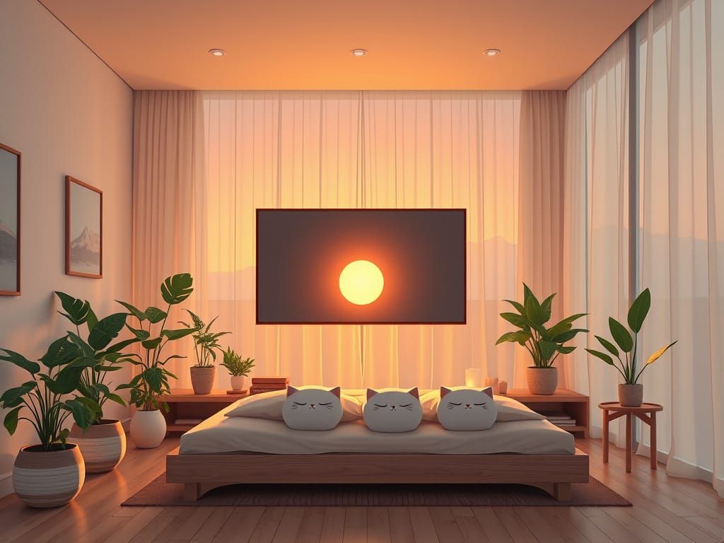 Anime-Style Bedroom Sanctuary in Warm Pastel Hues