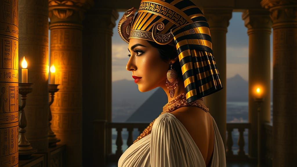 Cleopatra's Regal Splendor in Opulent Palace