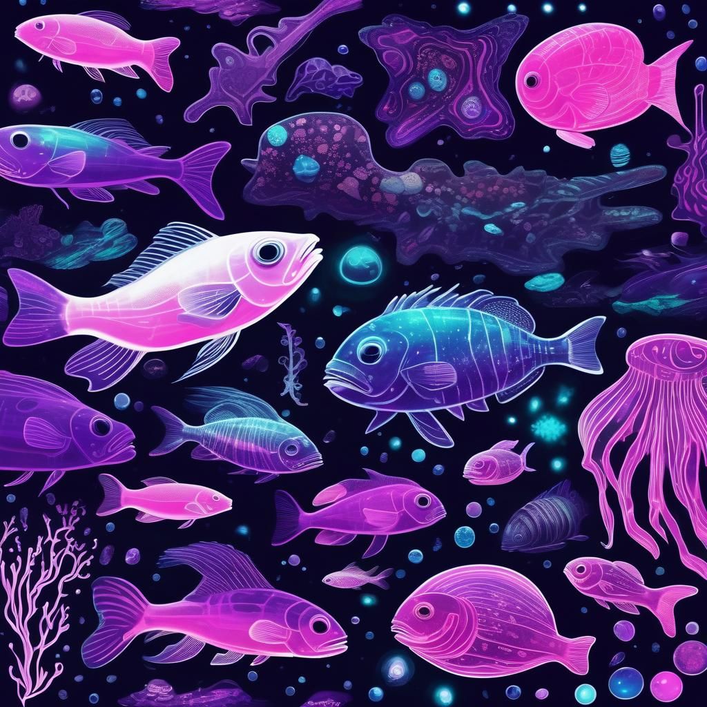 Alien Exoplanet with Bioluminescent Deep-Sea Creatures