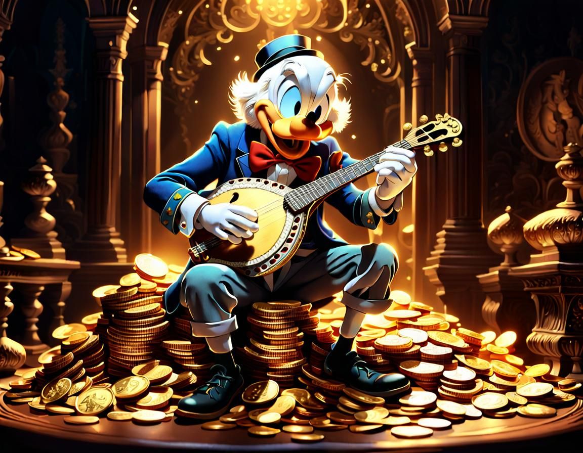Uncle Scrooge Plays Mandolin on Gold Coins