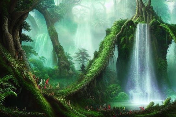 Fairytale Celebration in Lush Forest: Digital Matte Painting