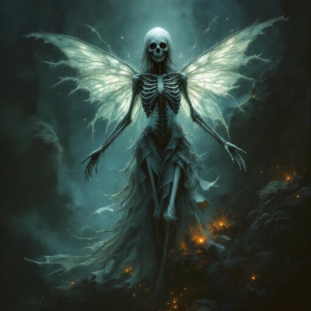 Ethereal Skeletal Fairy in Mystical Realm