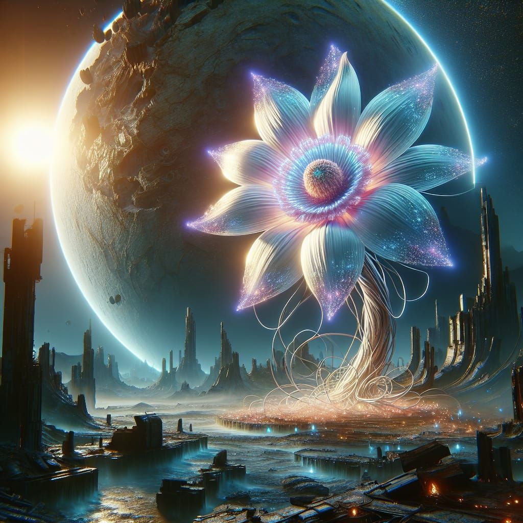 Bioluminescent Bloom on Alien Planet in Sci-Fi Style