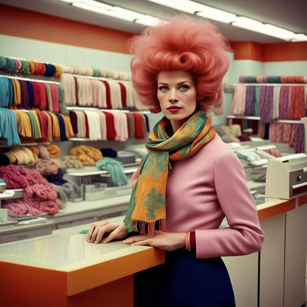 1960s Shop Girl with Pink Lipstick Photo