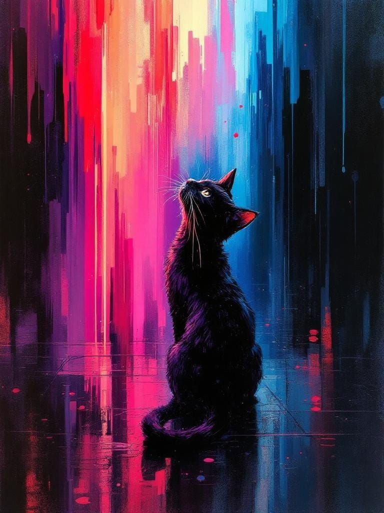Hong Kong Neon Noir Cat in Atmospheric Vortex