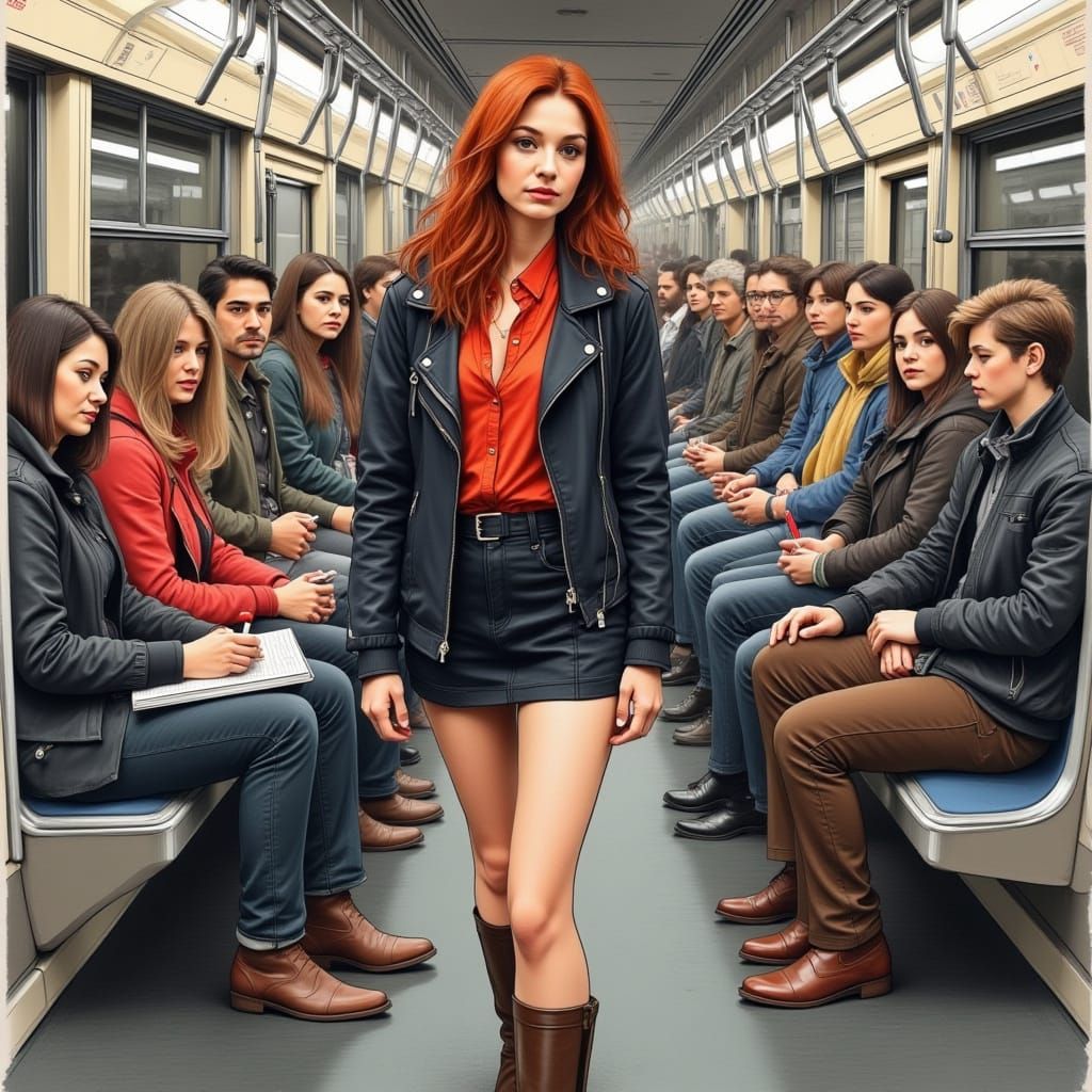 Savant-Style City Woman Amidst Paris Metro Chaos