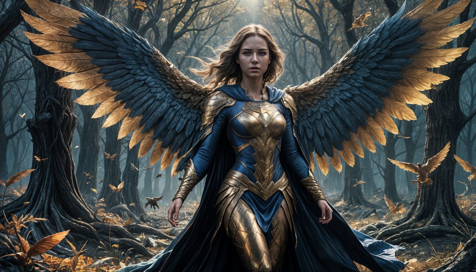 Super Girl and Angel in Dark, Detailed Landscape