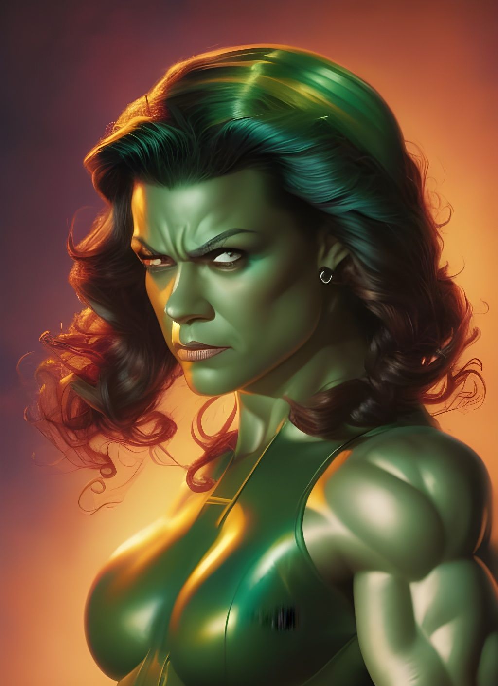 She Hulk Caricature in Crayon Style