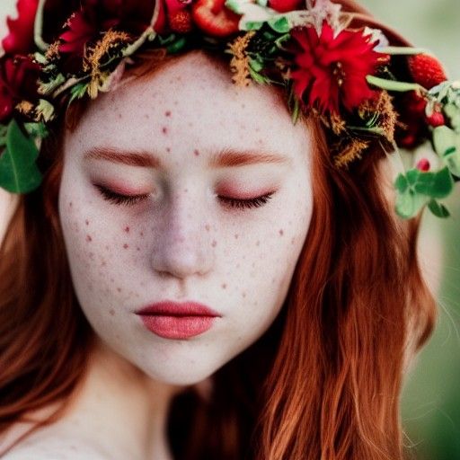Redhead with Flower Crown: Vogue-Style Studio Portrait
