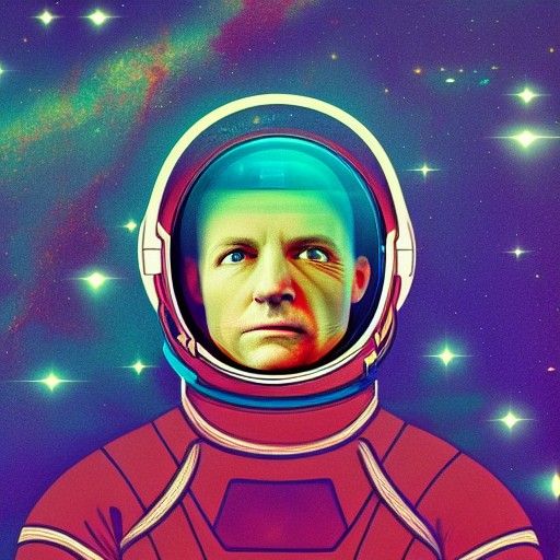 Astronaut Stargazing: Holographic Astral Cosmic Illustration