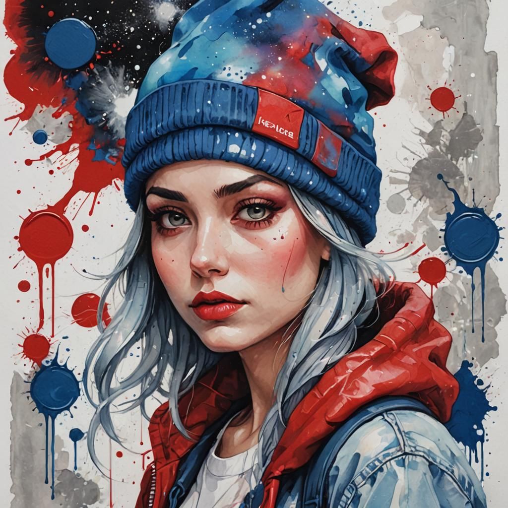 Striking Portrait of Woman in Hat, Artgerm Style