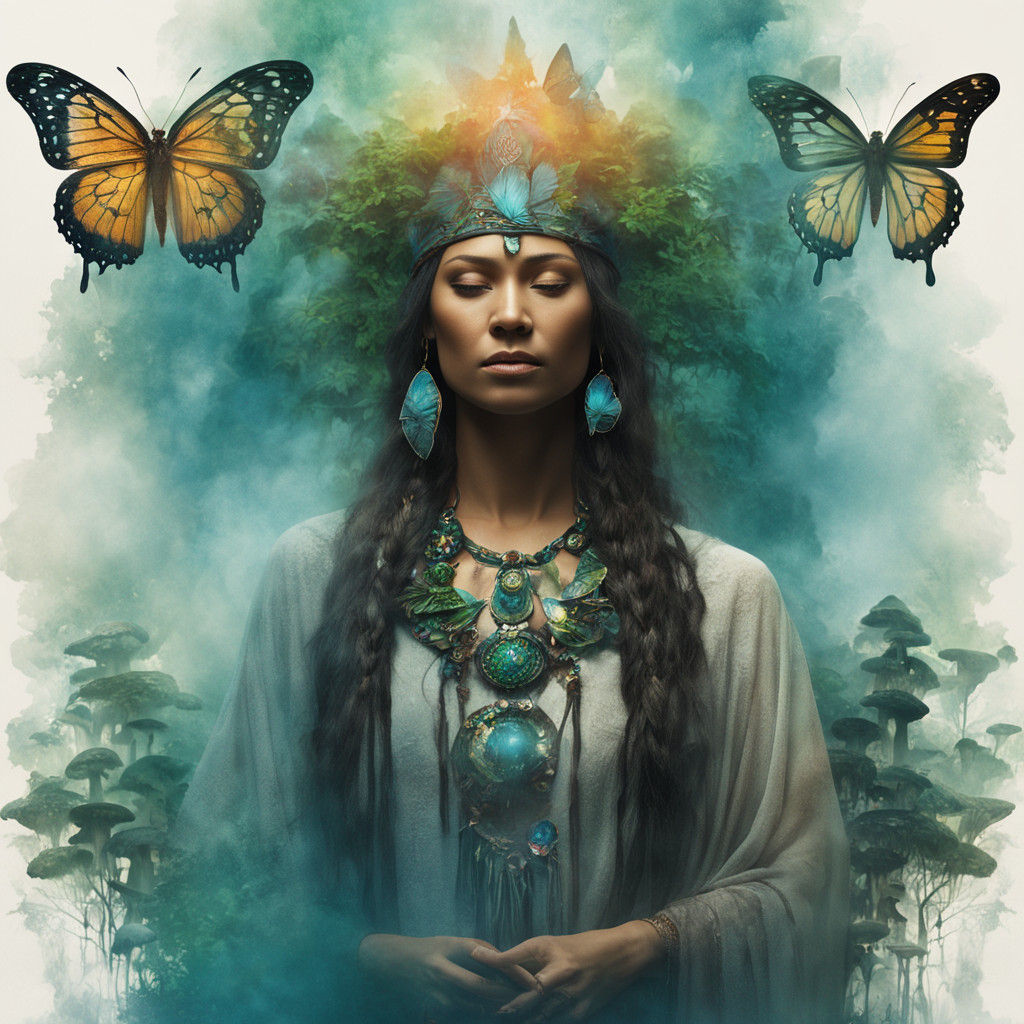 Ethereal Native American Priestess in Jungle Paradise