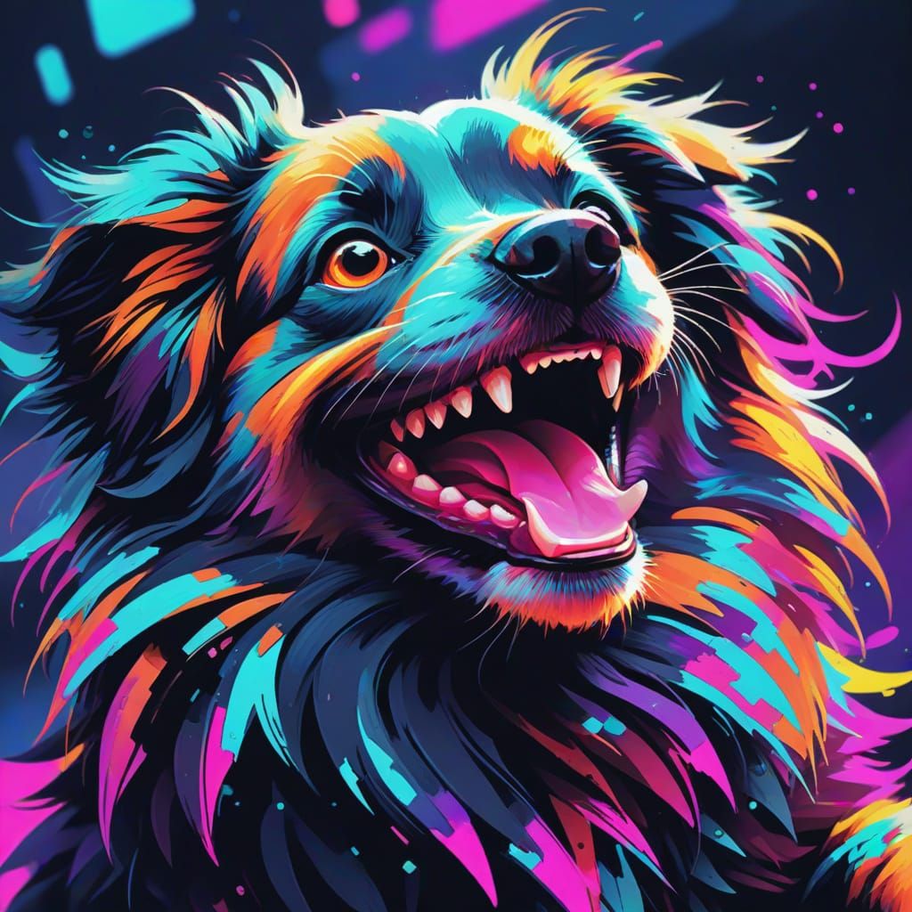 Happy Puppy Smiling in Glitch Art Style