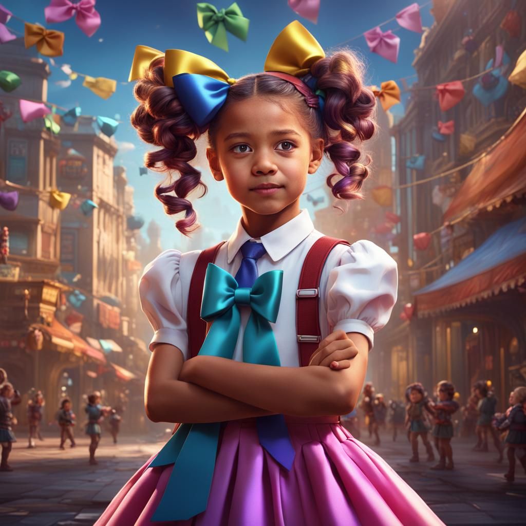 Girl with Colorful Bows Ready for Dance: Fantasy Art