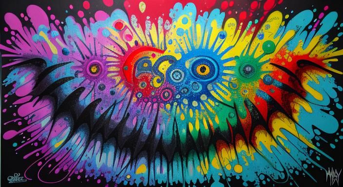 Vivid Abstract Graffiti Art with Paisley Elements