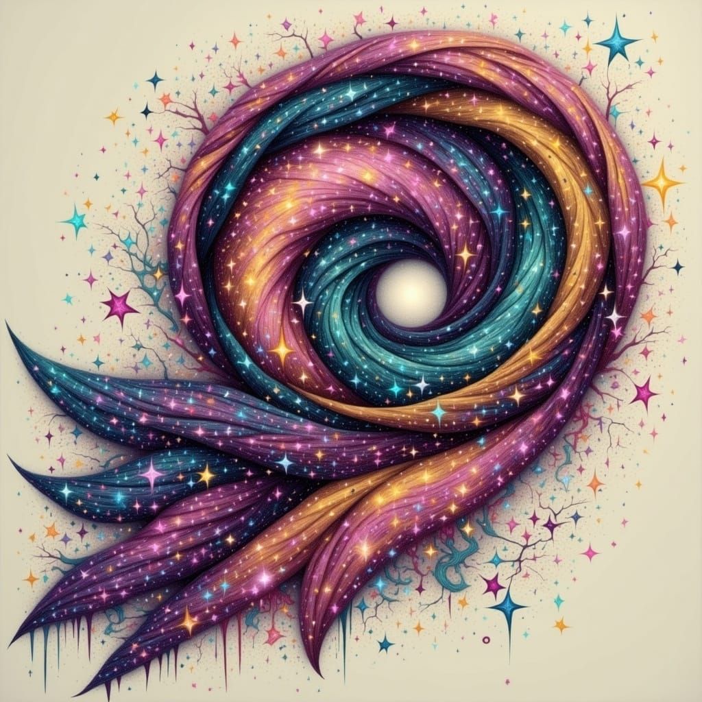 Tie-Dye Scarf Swirling with Stardust Patterns