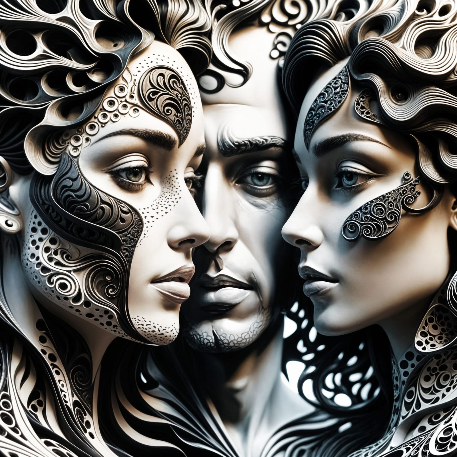 Ceramic Couple Portrait with Fractal Elements