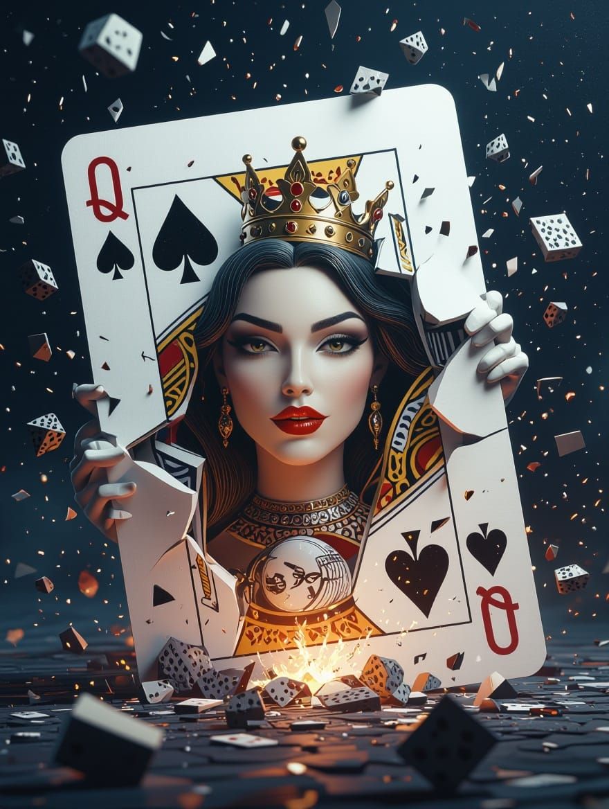 Giant Playing Card Defragments to Reveal the Queen of Spades...