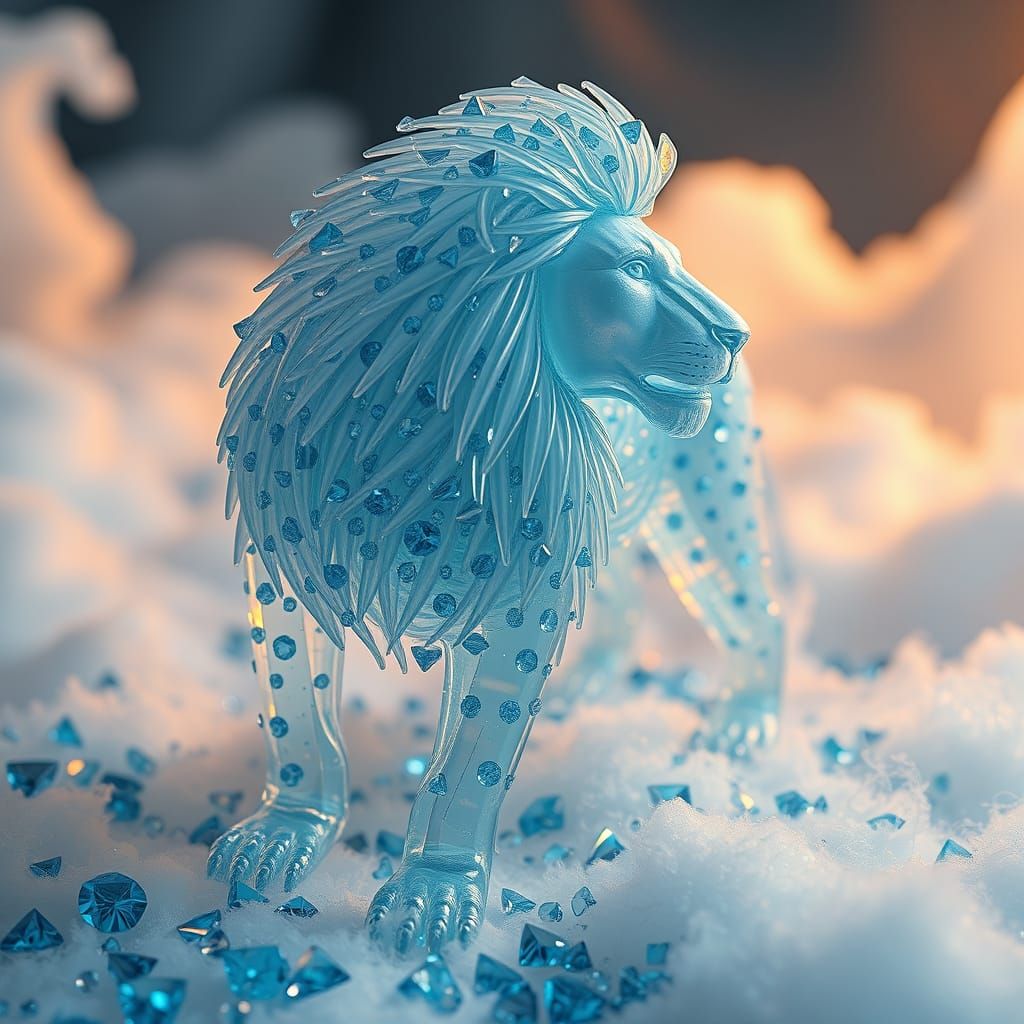 Lion Made of Glue and Diamonds in Dreamy Style