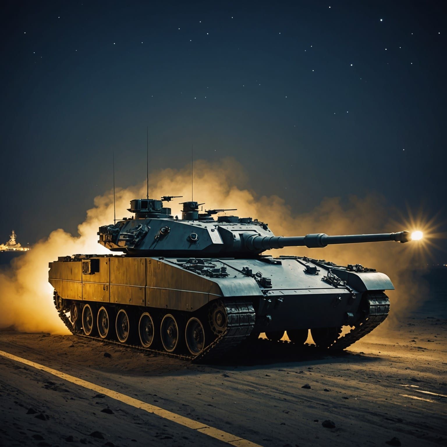 Golden Navy Tanks Clash in Night Battle