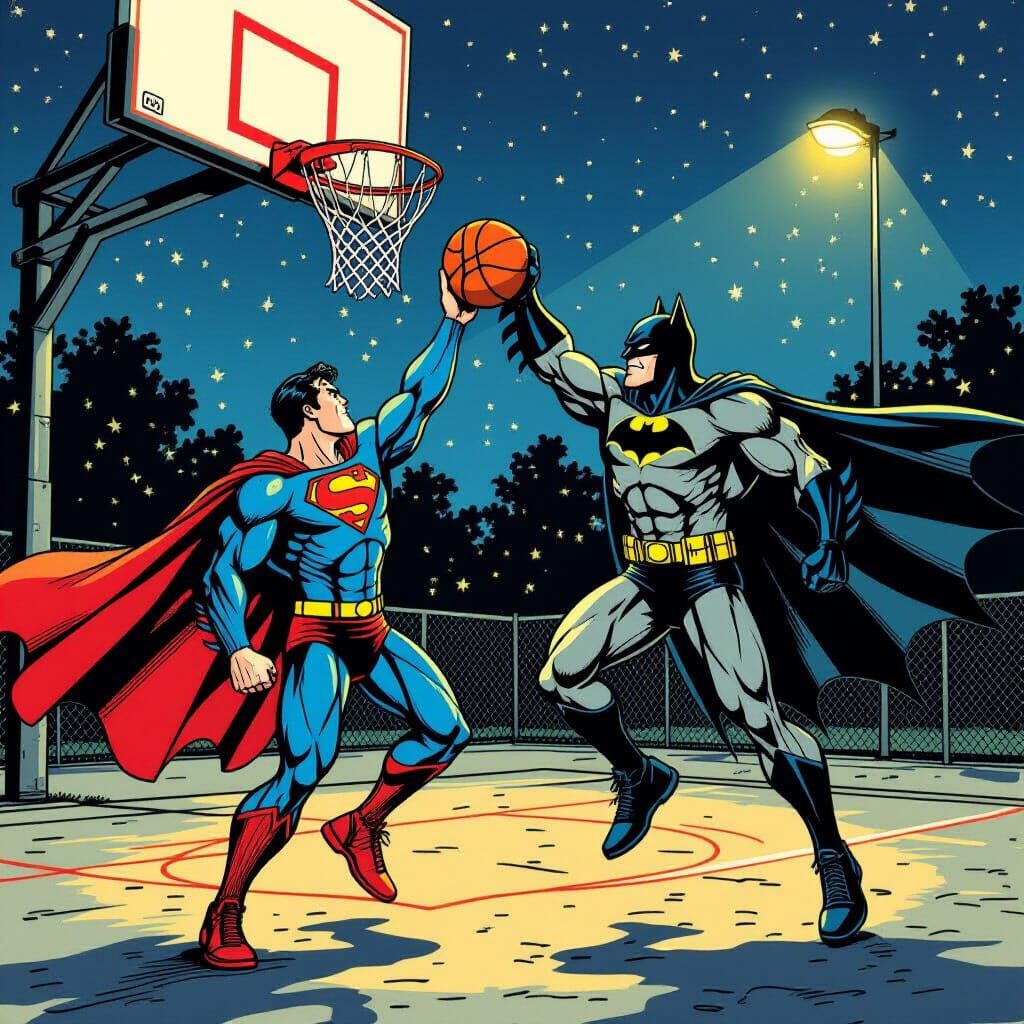 Batman Dunks on Superman in Comic Book Style