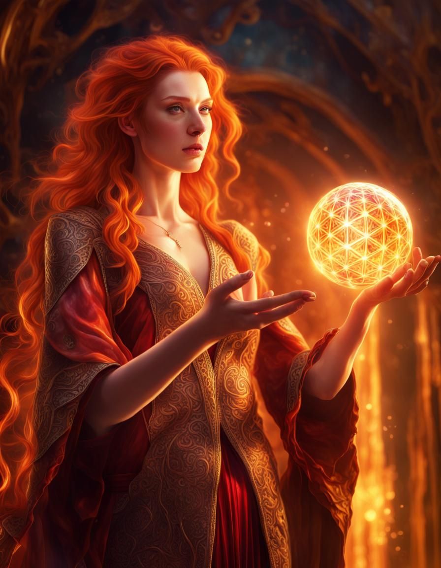 Red-Haired Wizard Casting Spell with Energy Ball