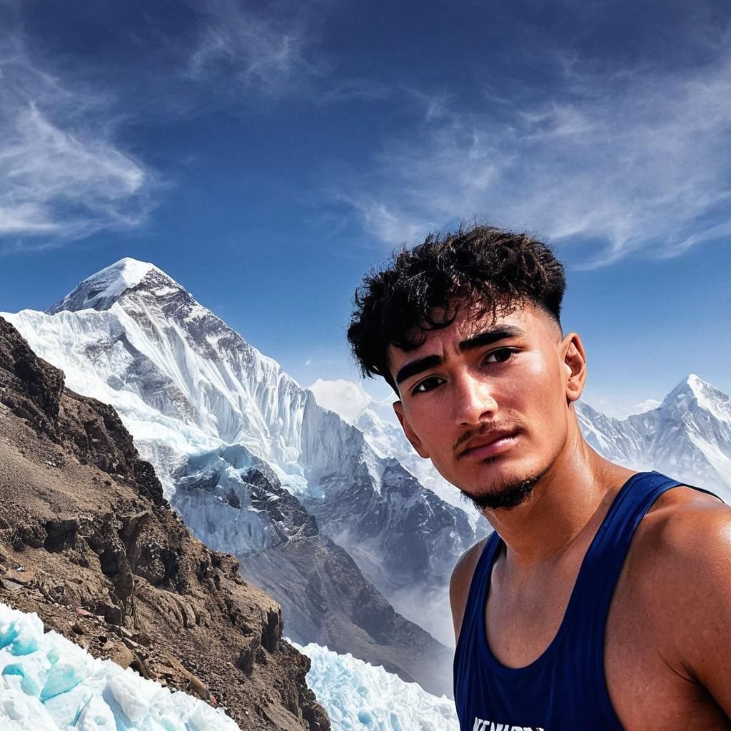 Person in Swimsuit on Mount Everest Summit