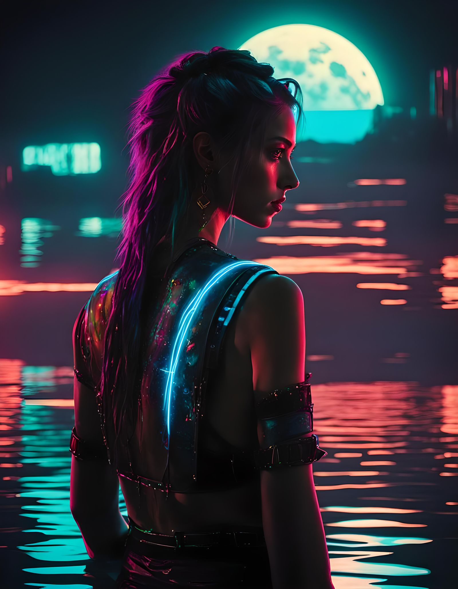 Neon Punk Portrait with Bioluminescent Markings
