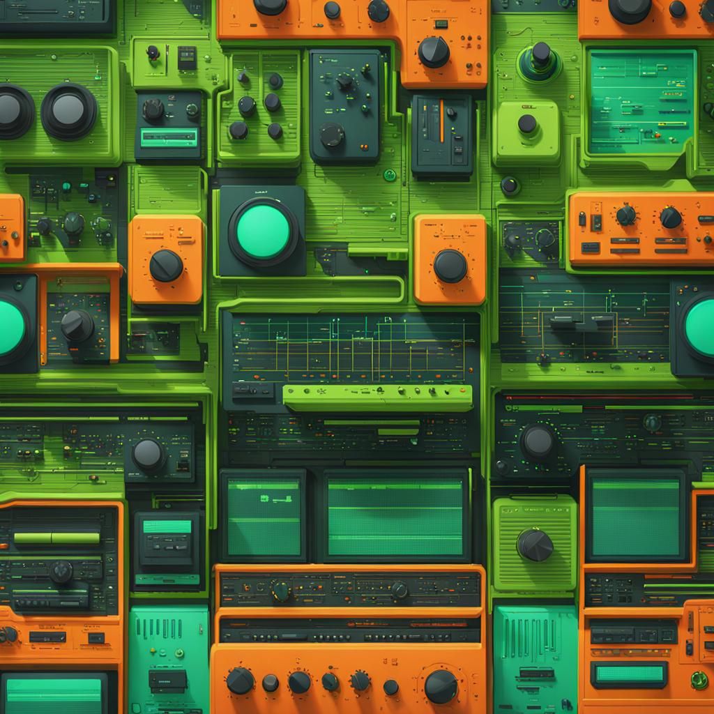1980s Analog Synth in Block Art Style