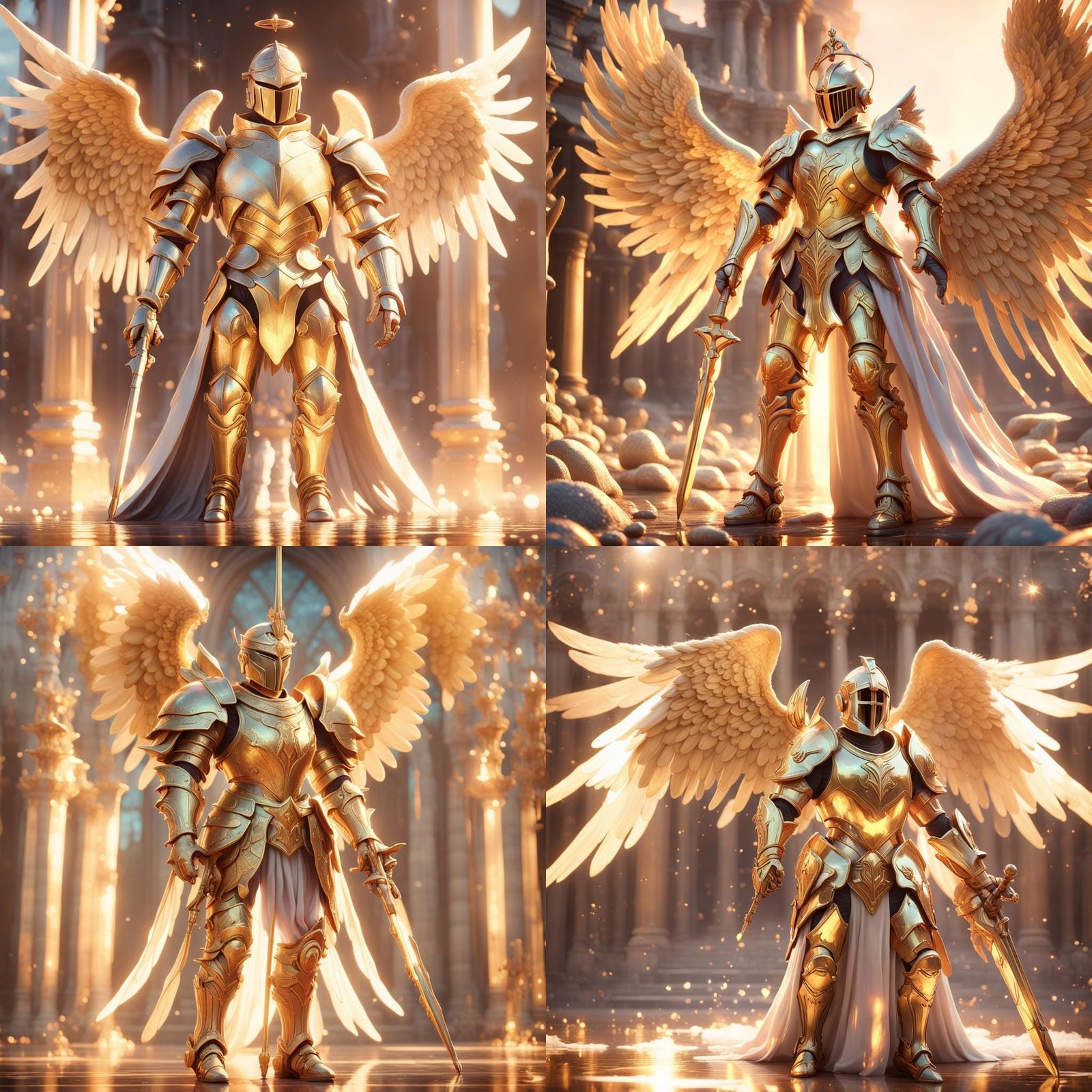 Golden Angel Knight in Detailed Matte Painting