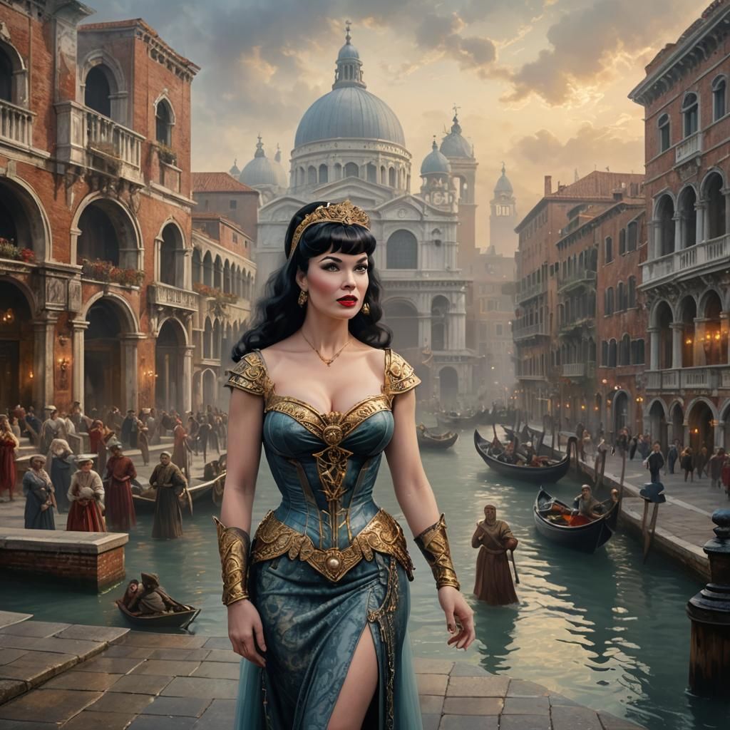 Bettie Page as Portia in Venice: Digital Painting