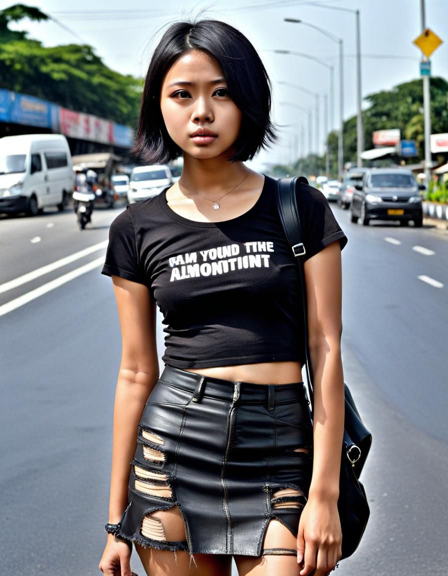 Pretty Emo Indonesian Woman on City Road