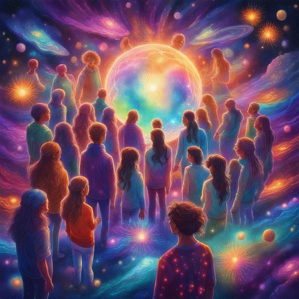 Holographic Cosmic Astral Illustration in Psychedelic Style