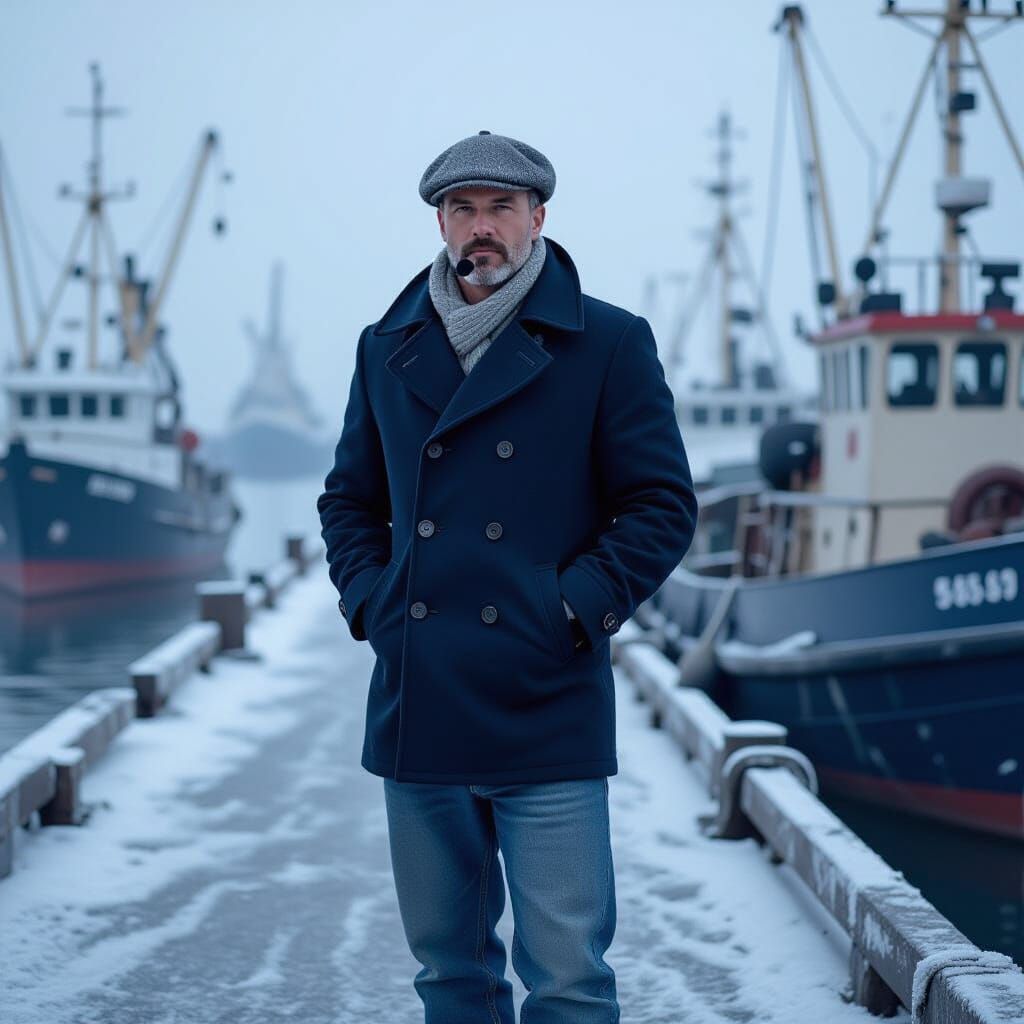 Frosty Dock Worker in Industrial Landscape Style