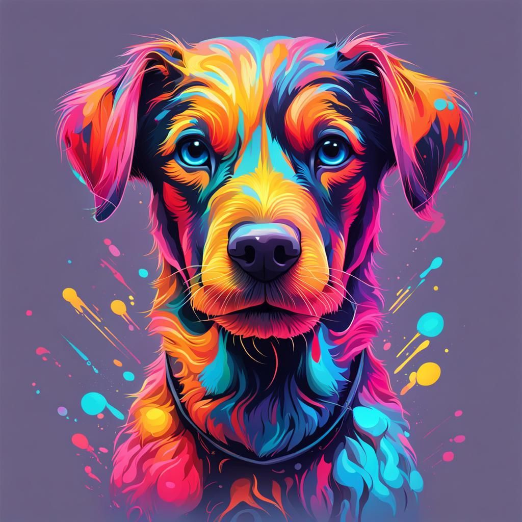 Hyperrealistic Neon Cute Dog in Splash Art Style