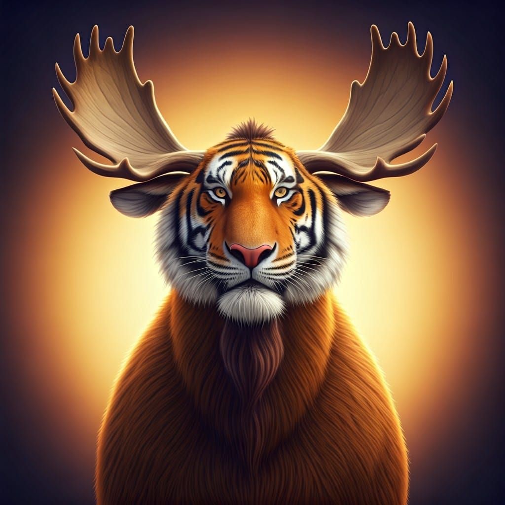 Majestic Tiger-Moose Hybrid in Vibrant Digital Art