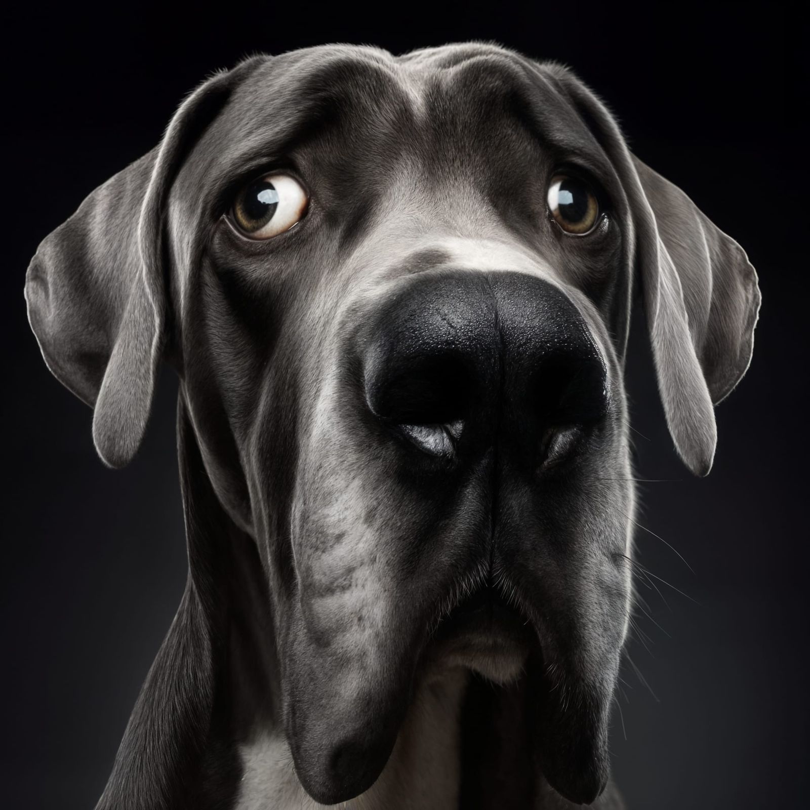 Comedic Close-Up of a Mockingly Surprised Great Dane