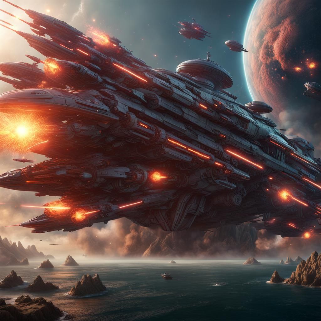 Alien Warship Destroys Planet: Matte Painting Concept Art