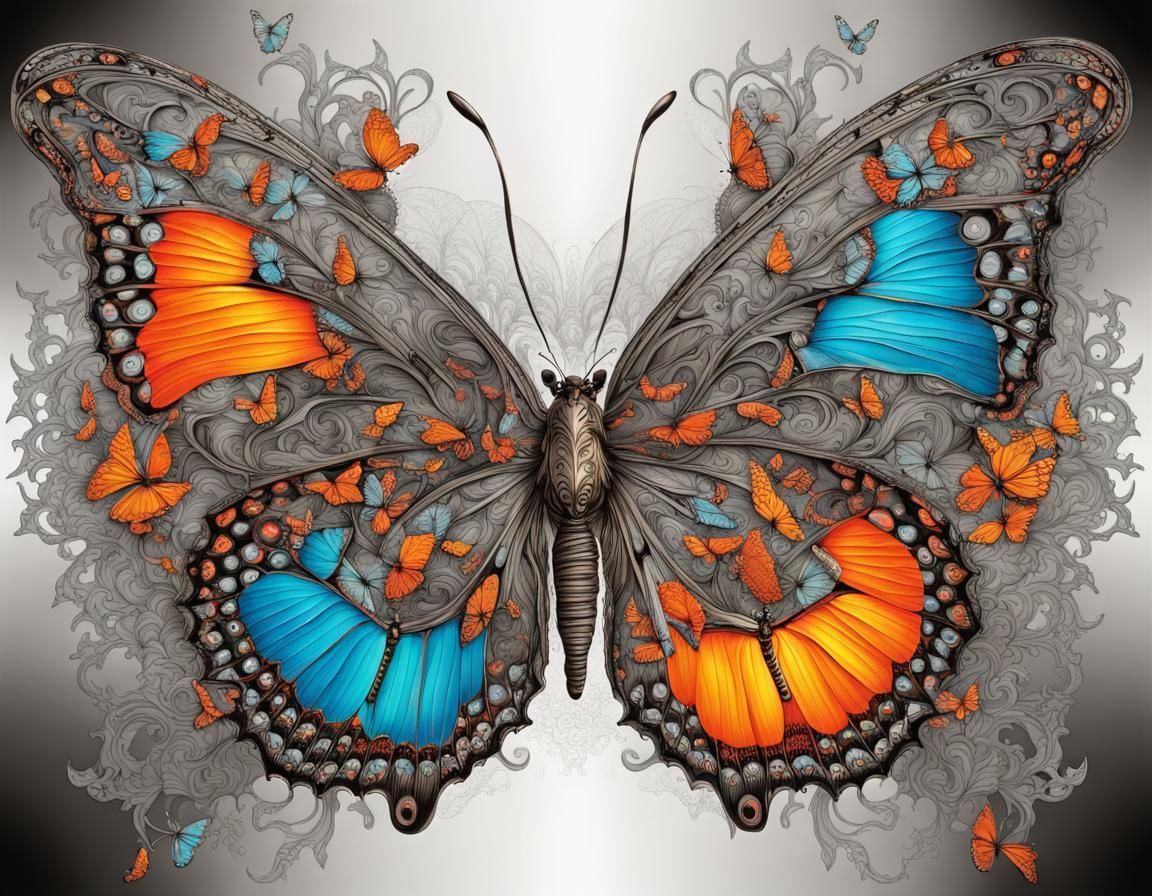 Butterfly Color Splash Art with Filigree Wings